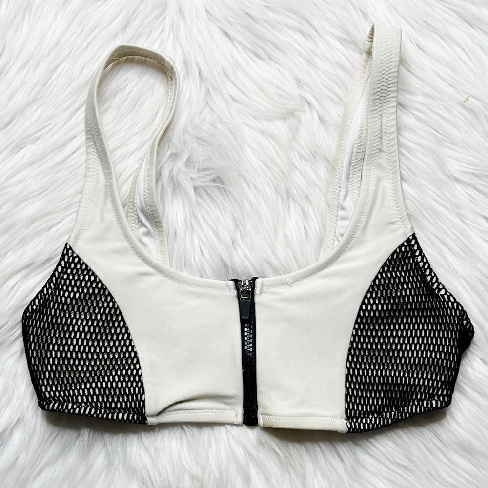 Forever 21 Mesh Zip Up Bikini Top Off White and Black Size XS